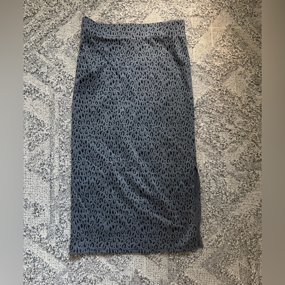 LOFT Charcoal Patterned Midi Skirt